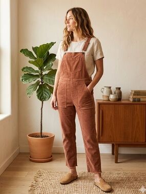 Aerie Corduroy Overalls Bohemian Minimalist Dusty Rose XS